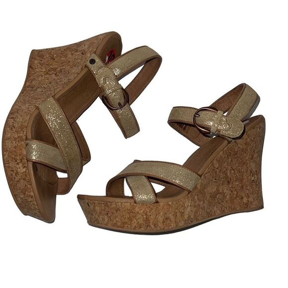 Ugg Jazmine Metallic Chestnut Gold Coast Cork Wedge Sandals Adjustable Sz 10 - Picture 2 of 9